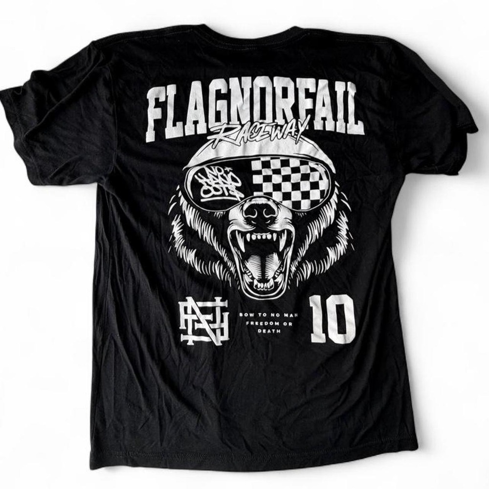 Flag Nor Fail men's black double-sided graphic T-shirt size medium